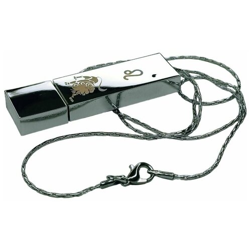 Подарочный USB-накопитель подвеска на цепочке с гравировкой знак зодиака ЛЕВ 64GB, с бархатным мешочком