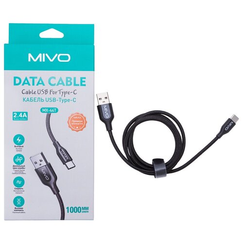 Кабель USB-Type-C MIVO MX-44T 1 м, 5 В/ 2.4 А зарядное устройство кабель usb type c mivo mx 42t 1000мм 2 4а