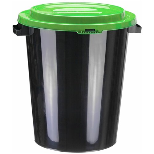 Бак для отходов 40л пластик, черный с зеленой крышкой М 2392, 1507482