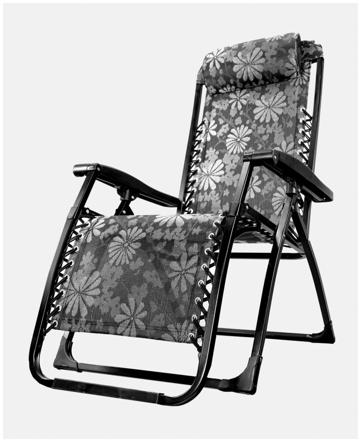 Кресло-шезлонг раскладное с подголовником "Серые цветы" - фотография № 1
