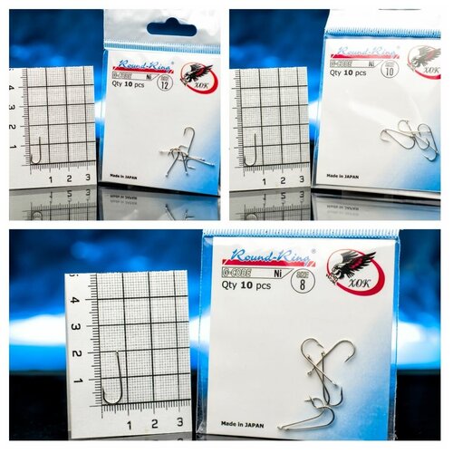 фото Набор крючков из трех упаковок хок round ring ni #8- 1уп.(10 шт) + #10- 1 уп. (10 шт.)+ #12-1уп.(10 шт.) япония.