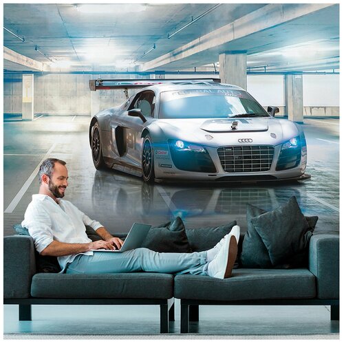 Фотообои Спортивная машина / эффект 3d на стену в комнату, кухню, зал, спальню, гостиной / Подростковые обои: лофт, граффити, комиксы, аниме, тачки / 300х270