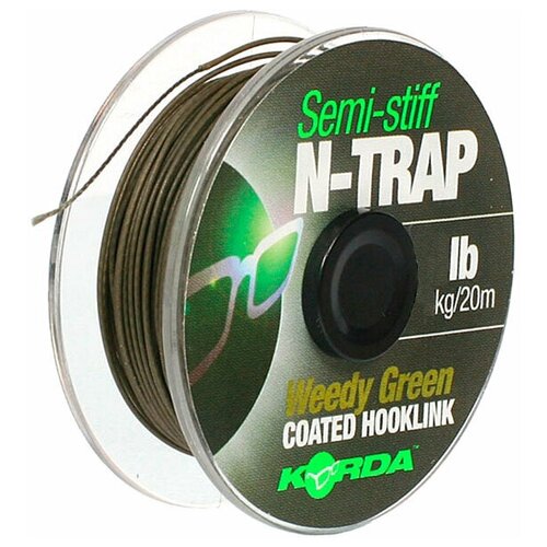 Поводковый материал Korda N-Trap Semi-stiff 20lb Weedy Green korda поводковый материал n trap semi stiff 30lb siltmi stiff 20lb silt