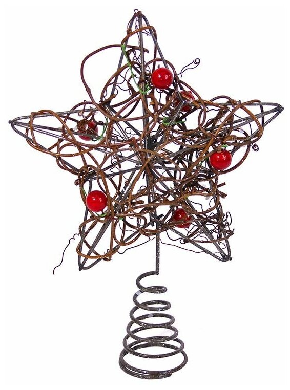 Верхушка ёлочная звезда плетеная - ротанг с ягодами, 20 см, Kurts Adler H1246-ротанг-ягоды