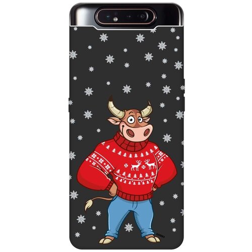 фото Силиконовая чехол-накладка silky touch для samsung galaxy a80 с принтом "bull & snowflakes" черная gosso