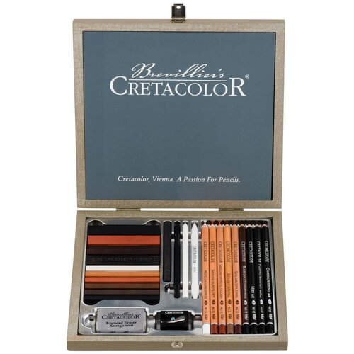 Чернографитовые карандаши CretacoloR Художественный набор карандашей Black Box для рисунка в деревянной коробке
