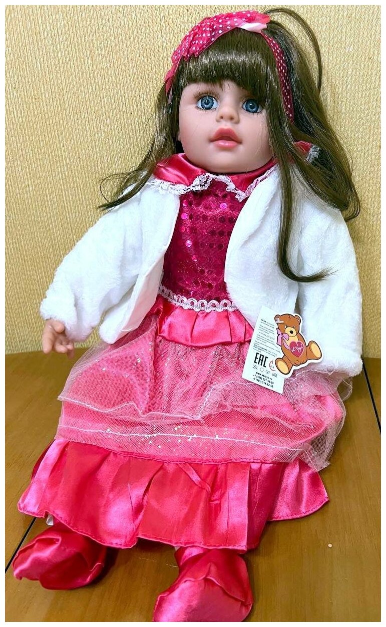 Большая кукла 60 см в красном платье, Реборн интерактивная в подарочной упаковке