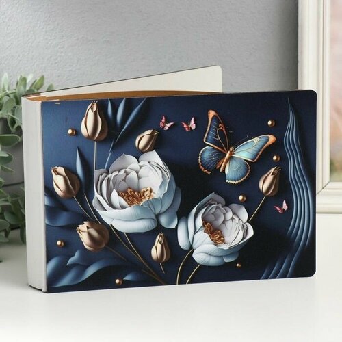 Фотоальбом на 52 фото 15х20 см Белые цветы и бабочка дерево блеск 4х174х25 см 1784₽