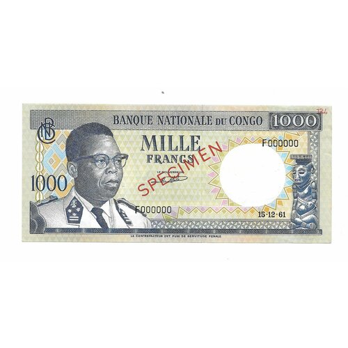 Банкнота 1000 франков 1964 образец F 000000 Конго республика конго 1000 франков 1997 г римские грузовые корабли proof