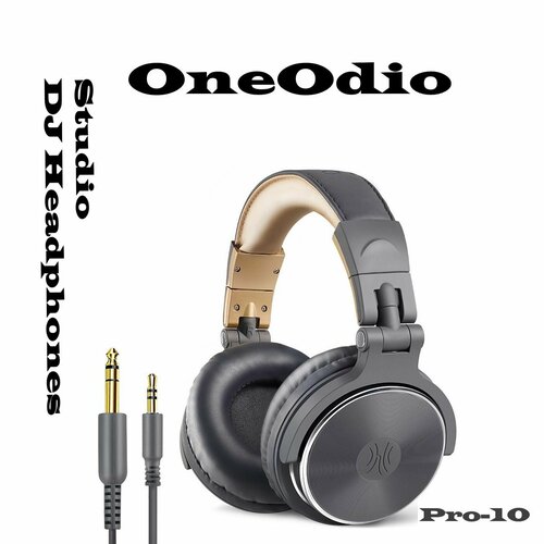 Студийные проводные DJ наушники OneOdio Studio Pro-10 35 и 635 мм штекеры мощные басы стерео музыка гарнитура громкая связь с микрофоном серые 3500₽