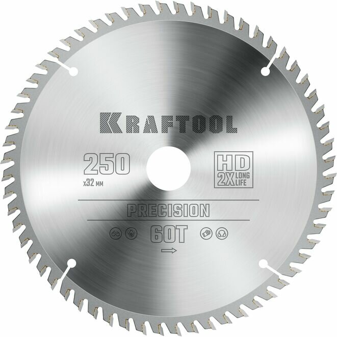 KRAFTOOL Precision, 250 х 32 мм, 60Т, пильный диск по дереву (36952-250-32)