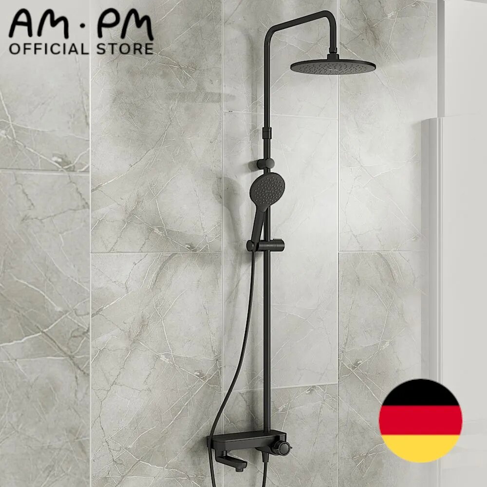 Душевая система с тропическим душем AM.PM Chic со смесителем, полочкой, складной поворотный излив, верхний душ, ручной душ 3 режима