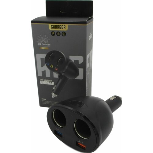 Автомобильное зарядное устройство 2 USB выхода разветвитель прикуривателя QC 30 3A с вольтметром 881₽