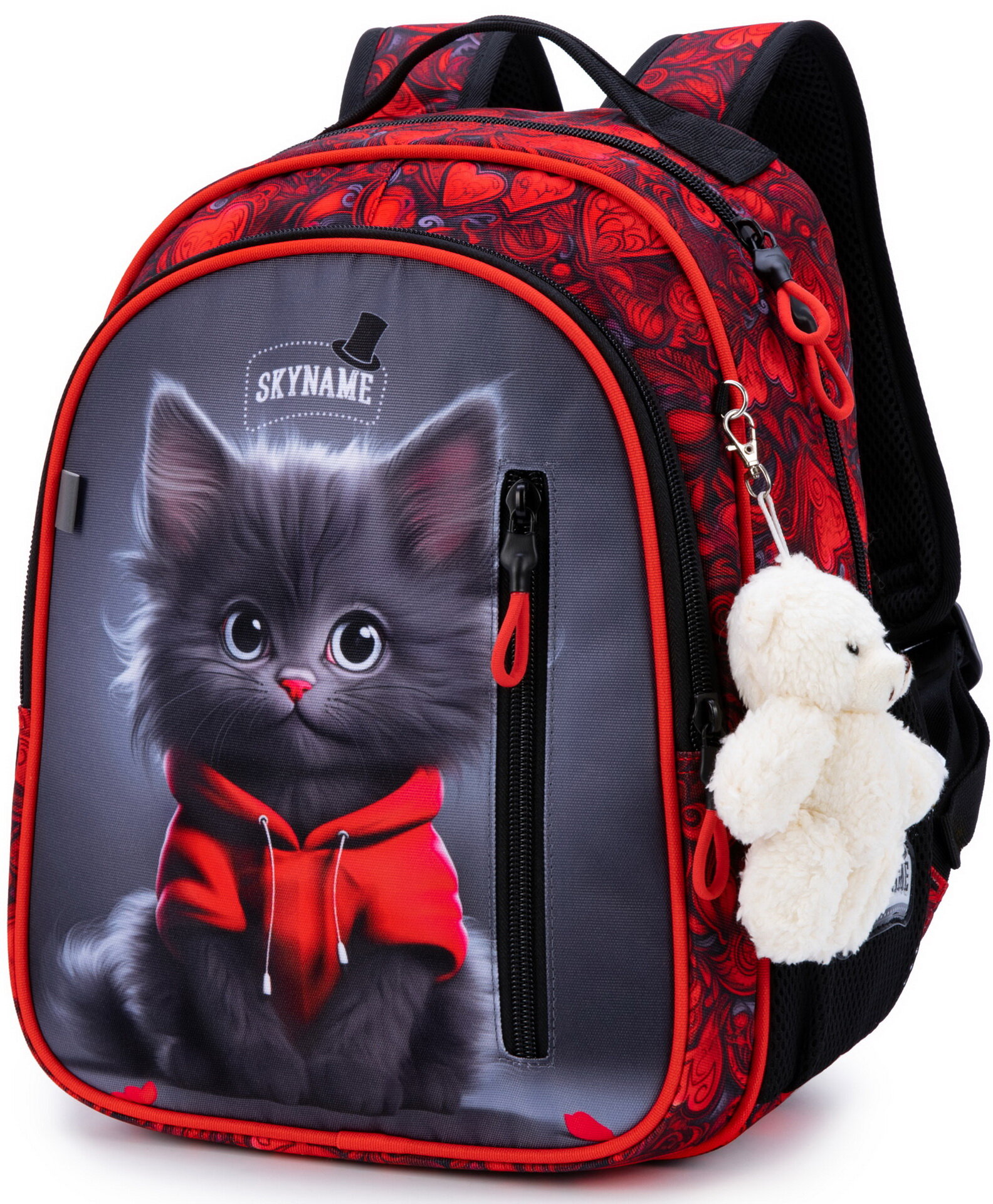 Рюкзак школьный для девочки 17 л для 1-4 класса с анатомической спинкой SkyName (СкайНейм), с мишкой