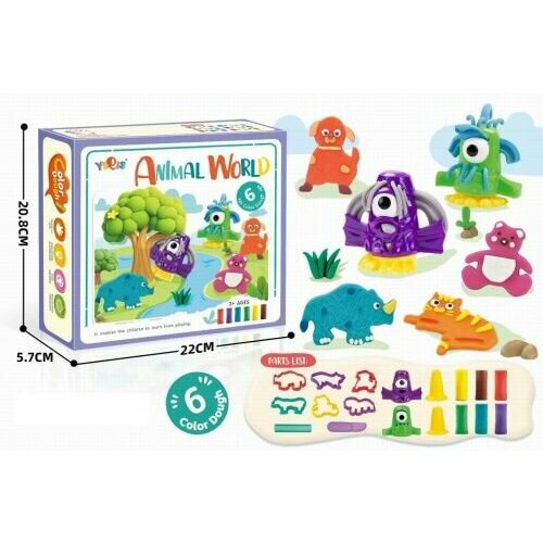 Набор для лепки из мягкого пластилина детский Животный мир 6 цветов пластилин10 форм и предметов 919₽