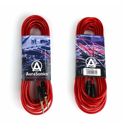 AuraSonics J63J63-10TRD гитарный кабель Jack TS 6.3мм Jack TS 6.3мм 10м, прозрачный красный