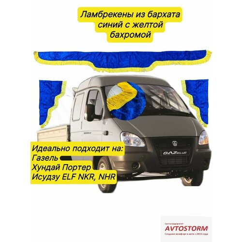 Ламбрекены на лобовое из бархата синего цвета 1,5м на газель