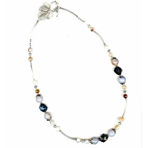 Колье ARMONIA, кристаллы Swarovski, кварц, бисер, агат, стекло, халцедон, искусственный камень, длина 45 см, золотой, серый