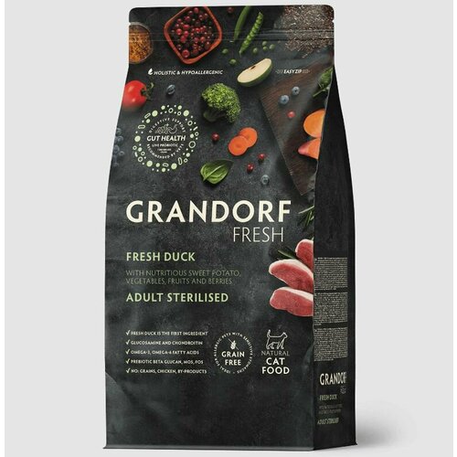 Корм сухой Grandorf Fresh для стерилизованных или пожилых кошек с уткой и бататом, 2кг