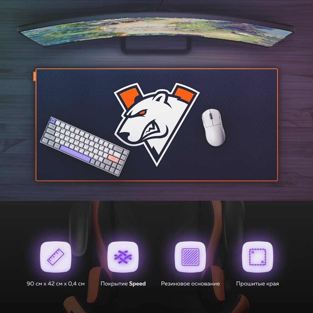 Коврик для мыши Virtus Pro Speed Edition XL, игровой, прошитые края, ткань, 42х90 см — фото 1