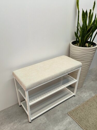 Изображение товара Обувница для прихожей "Дия" 2 полки / 101х31х53см / белый каркас - молочный шенилл