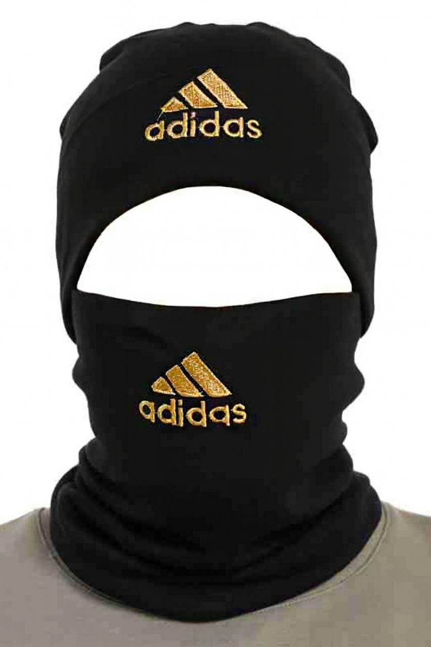 Adidas жолтый, Шапка-маска, универсальная и шарф, комплект 2 в 1, зимняя снудом, 95% хлопка