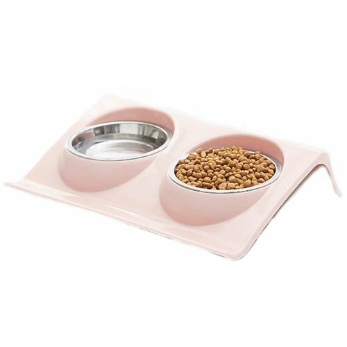 Двойная миска для животных собак и кошек (Розовый, 29х18,5х6,2 см.)