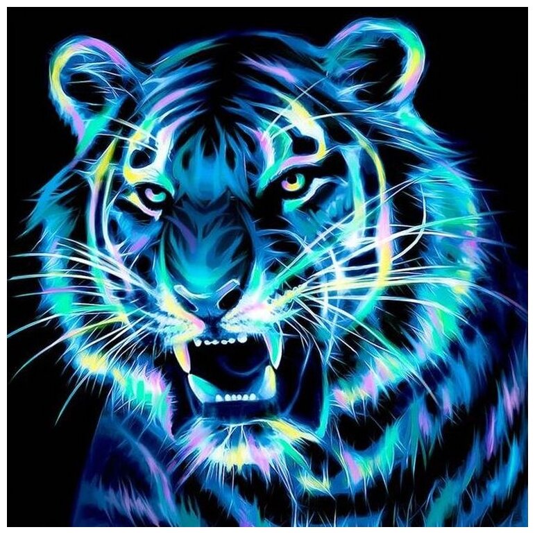 Алмазная вышивка «Неоновый тигр» 25x25 см Алмазная Живопись