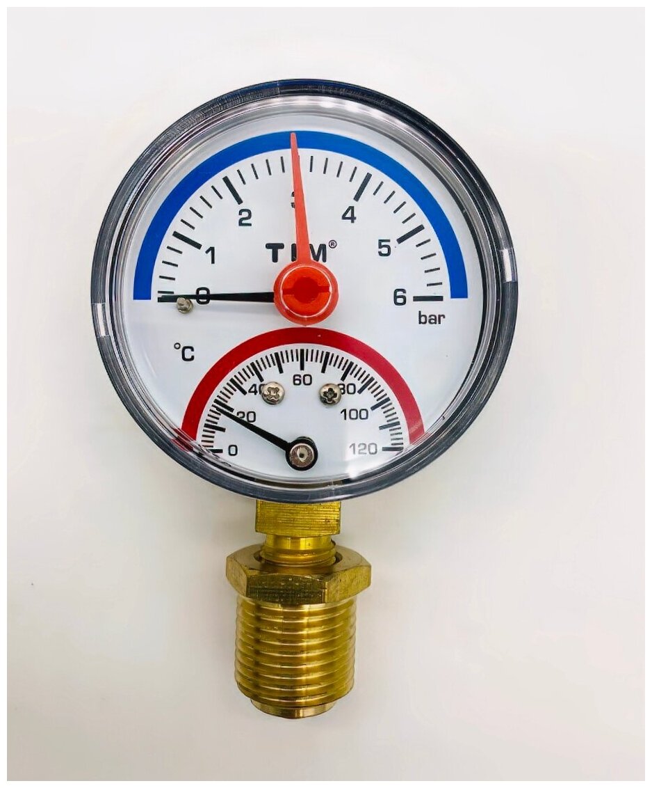 Термоманометр радиальный 6 бар, диаметр 63 мм TIM арт. Y-63-6