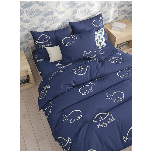 фото Постельное белье сказка "киты" евро наволочка 70х70 см 2 шт простынь 240х215 см пододеяльник 200х215 см