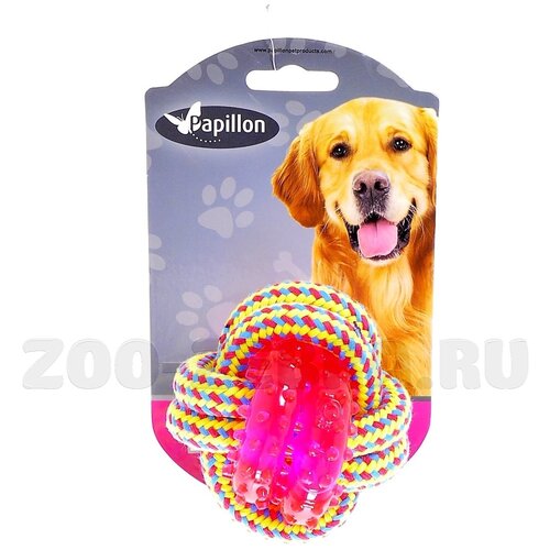 Papillon Игрушка для собак Плетеный мячик с пластиковым кольцом 8 см Weaving rope toy with TRP 8cm 140 - 150 g yellowpink (348) 140851  Weaving rope toy with TRP 8cm 140 - 150 g yellowpink (348) 0,14 кг 19539