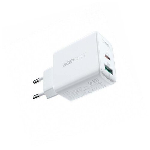 Сетевое быстрое зарядное устройство Hoco ACEFAST A5 PD32W (USB-C+USB-A) dual port charger (EU), белое