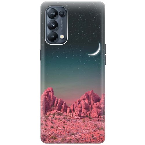 фото Ультратонкий силиконовый чехол-накладка для oppo reno5 с принтом "месяц над розовыми горами" gosso