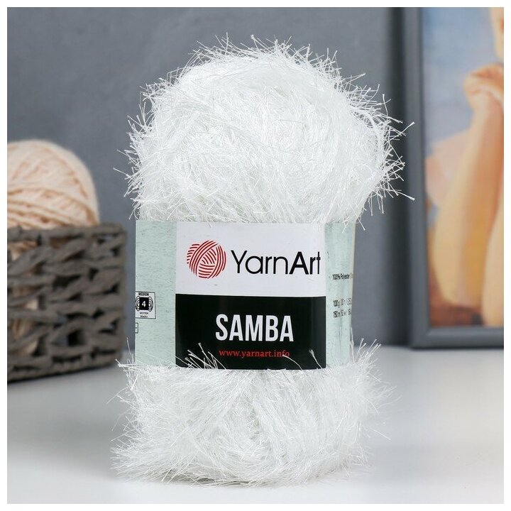 Пряжа "Samba" 100% полиэстер 150м/100гр (01 белый)./В упаковке шт: 1