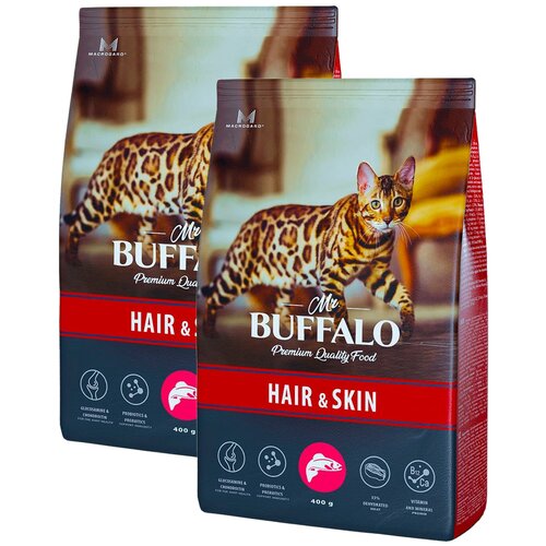 MR.BUFFALO ADULT HAIR & SKIN для взрослых кошек с чувствительной кожей и шерстью с лососем (0,4 + 0,4 кг) mr buffalo adul hair