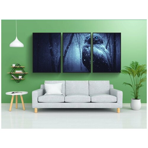 фото Набор модулных постеров для интерьера "сова, снег, лес" 60x90 см. в тубусе, без рамки lotsprints