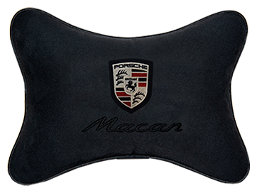 Автомобильная подушка на подголовник алькантара Black c логотипом автомобиля PORSCHE Macan