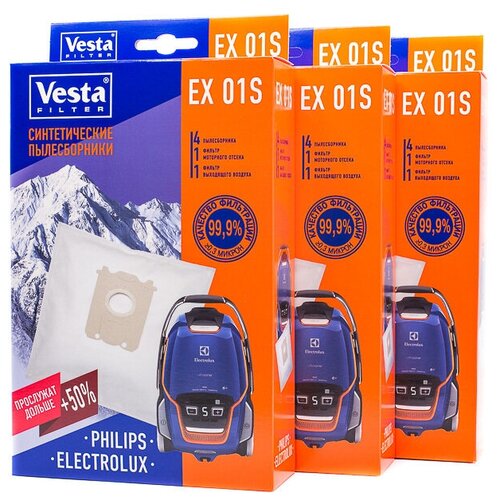 Vesta filter EX 01 S XXl-Pack комплект пылесборников, 12 шт + 6 фильтров vesta filter ph 01 xxl pack комплект пылесборников 15 шт 3 фильтра