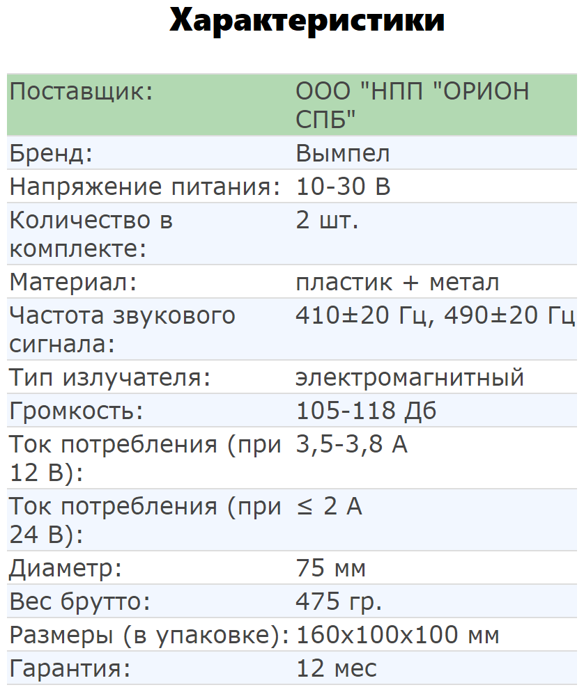 Сигнал автомобильный Вымпел СА-19 (2 тона улитка 118 Дб)