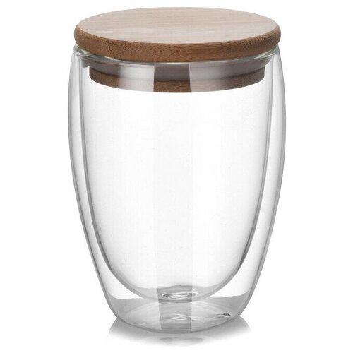 Стакан с двойными стенками 350 мл. с крышкой (бамбук). Стакан с двойным дном стеклом
