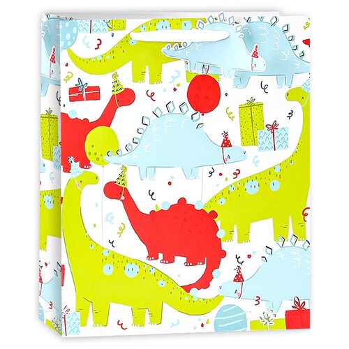 фото Пакет подарочный, яркие динозаврики, металлик, 23*18*10 см, 1 шт. дон баллон