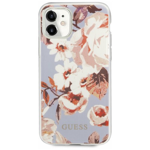 фото Чехол guess для iphone 11 flower tpu/pc hard shiny n.2 lilac