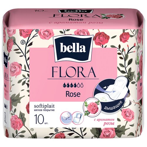 Bella прокладки Flora rose, 4 капли, 10 шт., роза