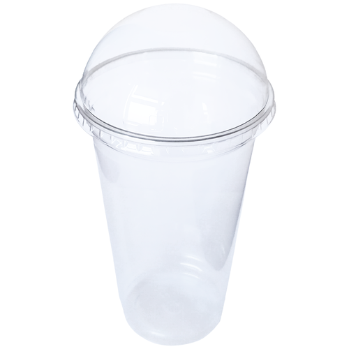 Одноразовый пластиковый стакан ПЭТ 500 мл. с купольной крышкой без отверстия (6шт)