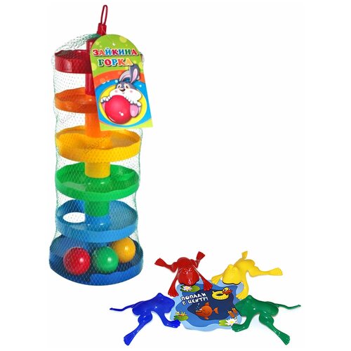 Детский развивающий набор для малышей Игра Зайкина горка с шариками №1 + Прыгающие лягушата Команда КВА №1 биплант