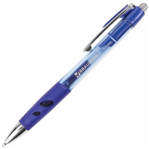 Ручка гелевая автоматическая с грипом BRAUBERG Officer, синяя, корпус тонированный синий, узел 0,5 мм, линия письма 0,35 мм, 12 шт.