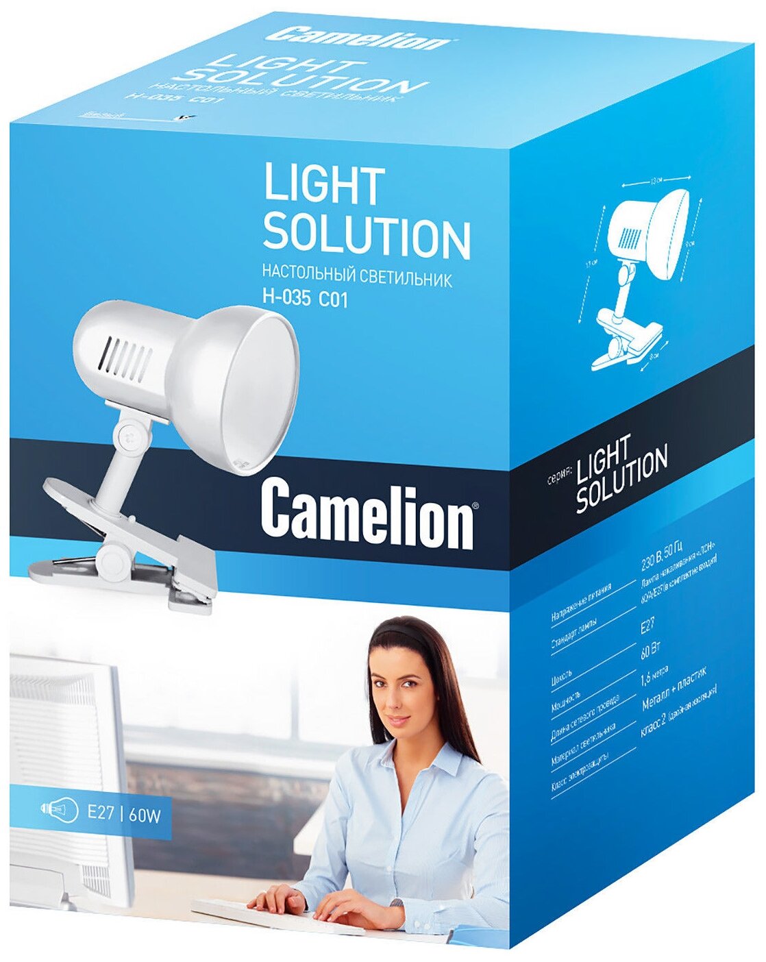 Лампа офисная Camelion Light Solution H-035, E27, 40 Вт, белый - фотография № 7