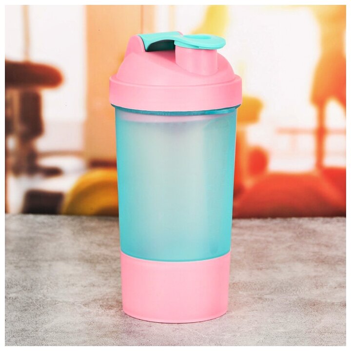 Шейкер спортивный "Вид 5", голубо-розовый, с чашей под протеин 500 мл 3794666