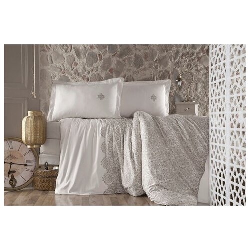 Комплект постельного белья Clasy RANFORCE DOUBLE (TIARA BEJ) бежевый 160*220 семейный, ранфорс