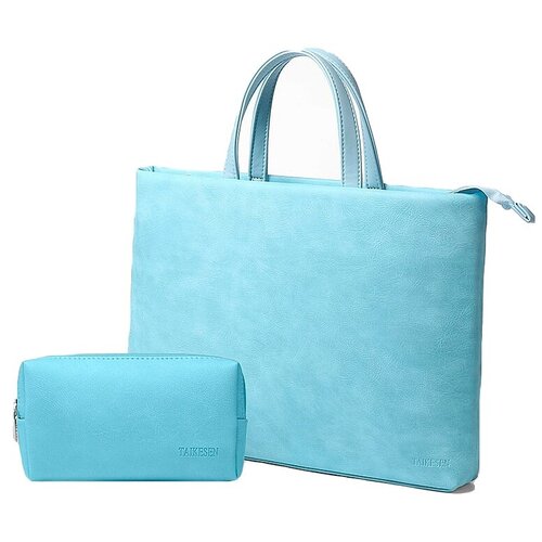 фото Сумка для ноутбука mypads m120912 из качественной импортной эко-кожи женская модная для ноутбуков с диагоналями 11" дюймов + сумочка для аксессуаров голубого цвета